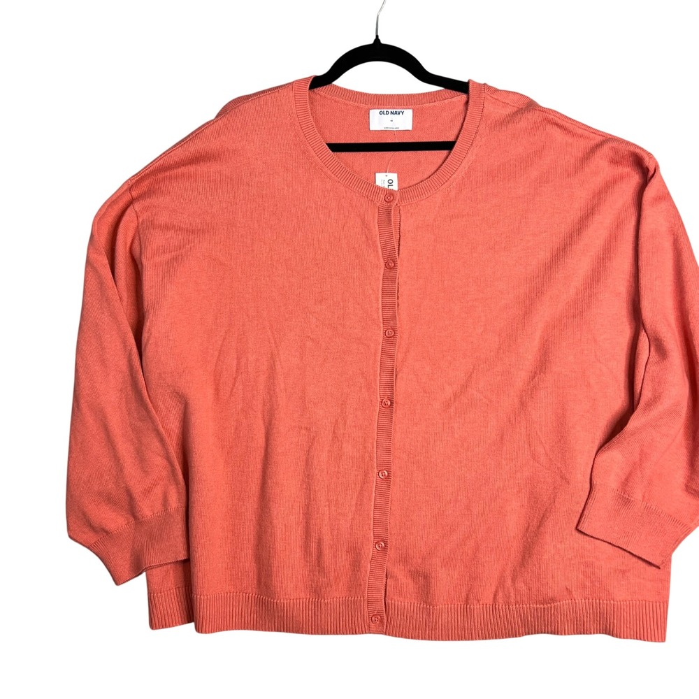 Old Navy Button Front Cardigan Plus 4X Coral Pink Cotton Blend Boxy Knit NWT